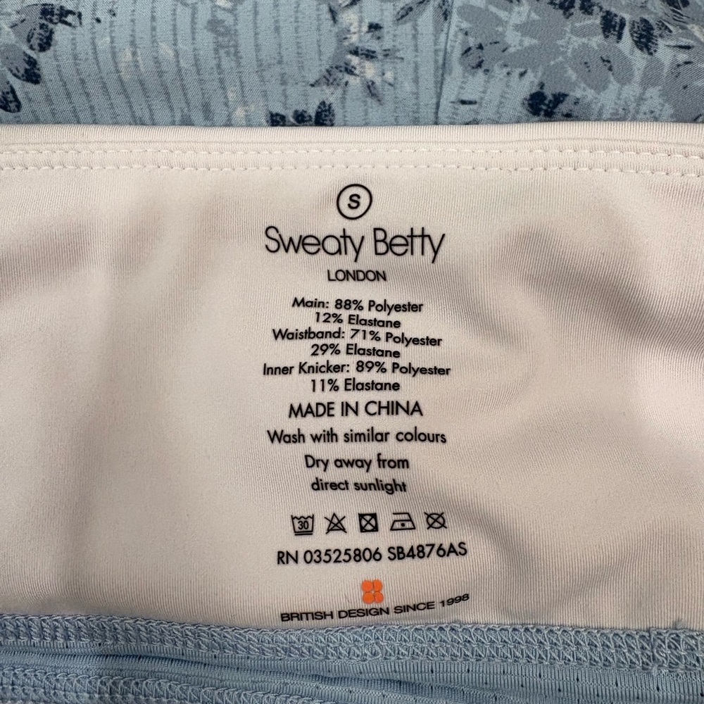 Sweaty Betty Blue White Floral Time Trial Run Shorts Size Small - Picture 5 of 11